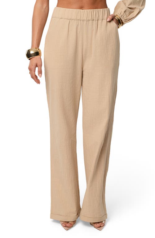 Jluxlabel Coastal Tide Cotton One-shoulder Top & Wide Leg Pants Set In Brown