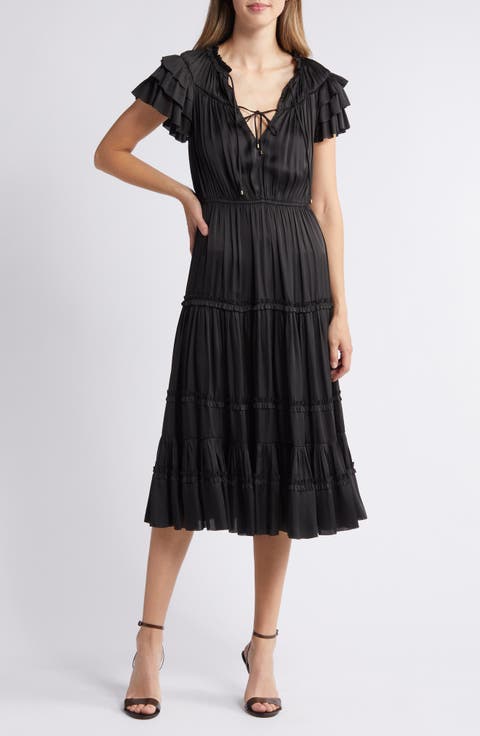 Tiered Ruffle Satin Dress