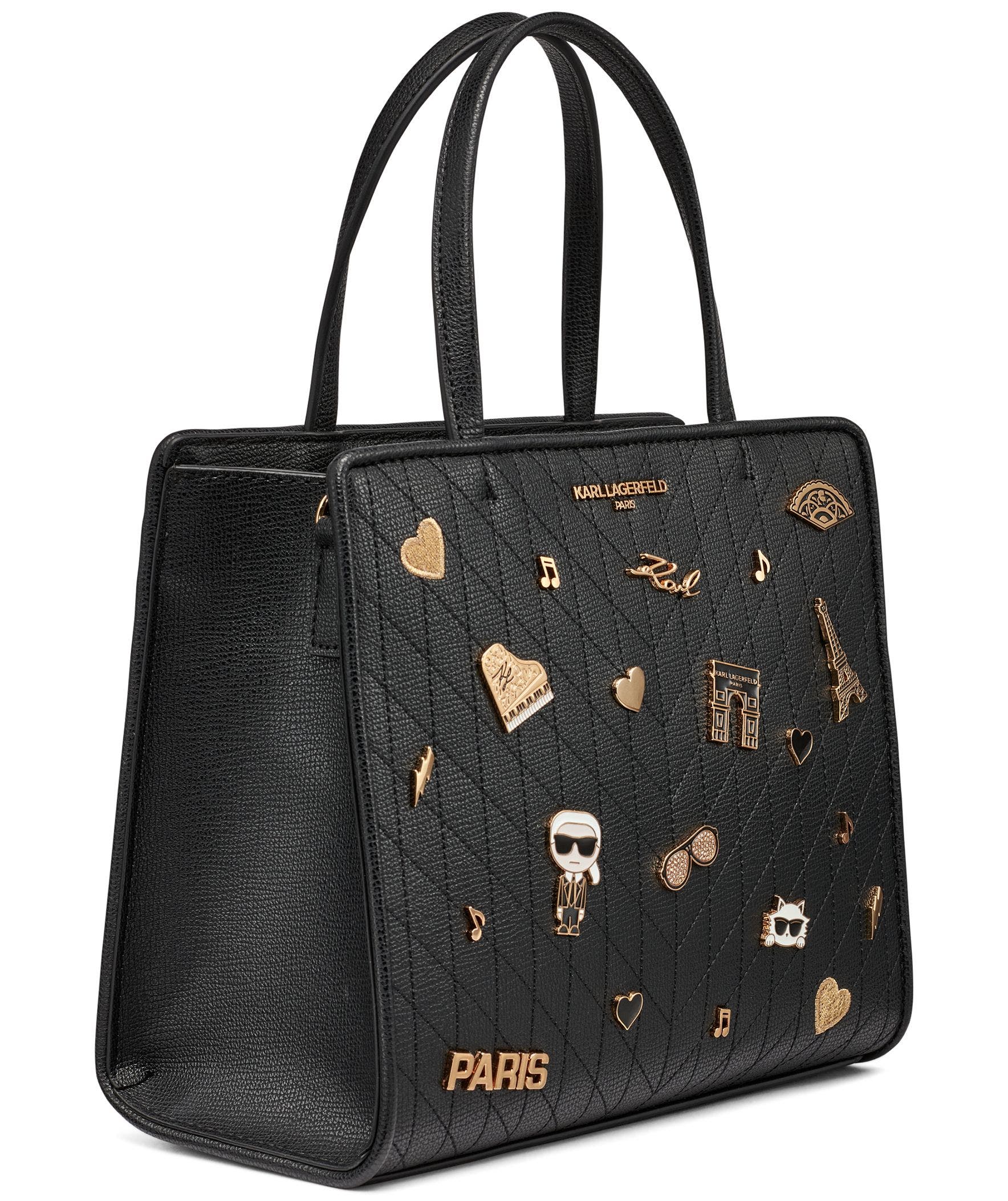 KARL LAGERFELD PARIS Maybelle Satchel, Alternate, color, Black/Gold