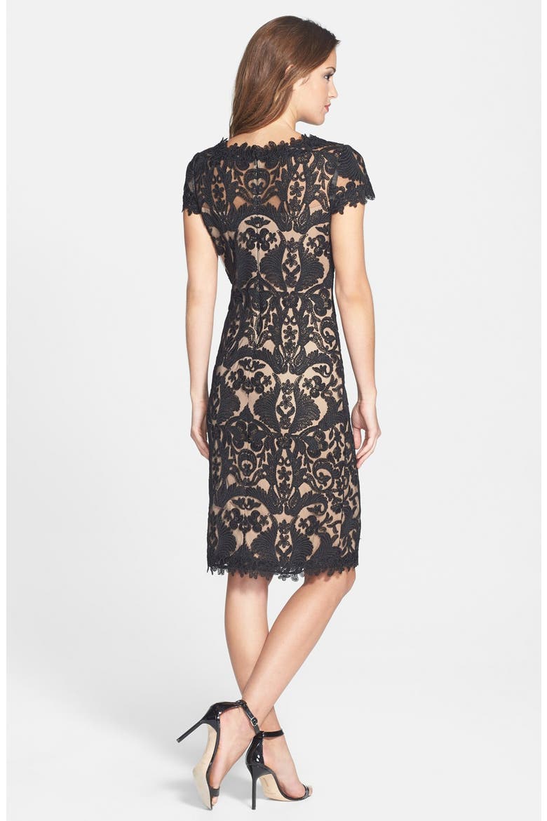 Illusion Yoke Lace Sheath Dress, Alternate, color, BLACK/ NUDE
