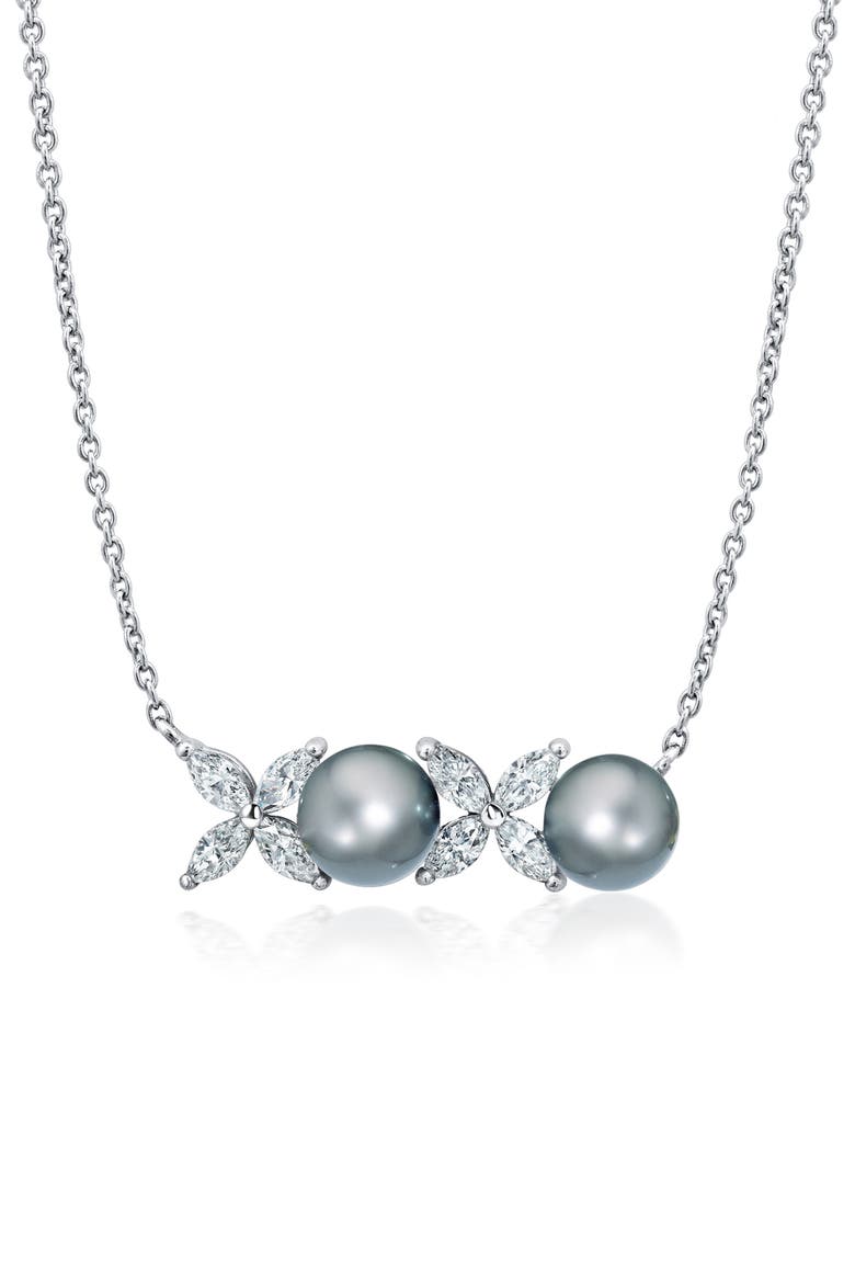 XOXO Grey Pearl & Cubic Zirconia Pendant Necklace, Main, color, PURE PLATINUM/ GRAY PEARL