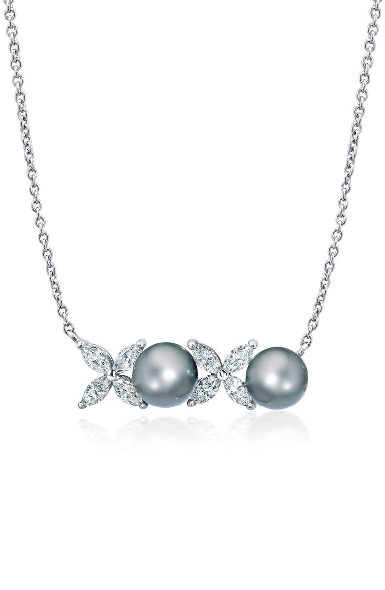 Crislu XOXO Grey Pearl & Cubic Zirconia Pendant Necklace, Main, color, Pure Platinum/ Gray Pearl