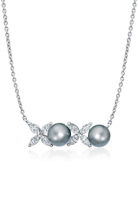 XOXO Grey Pearl & Cubic Zirconia Pendant Necklace
