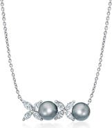 Crislu XOXO Grey Pearl & Cubic Zirconia Pendant Necklace