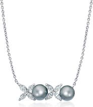 Crislu XOXO Grey Pearl & Cubic Zirconia Pendant Necklace