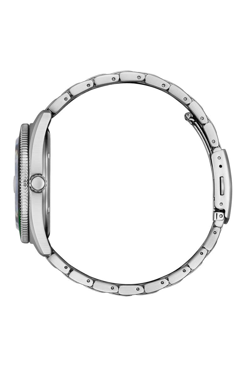 Eco Drive Three-Hand Quartz Stainless Steel Bracelet Watch, 43mm, Alternate, color, SILVER