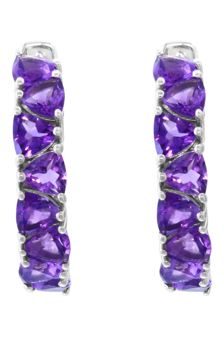 Sterling Silver Amethyst Hoop Earrings, Alternate, color, PURPLE