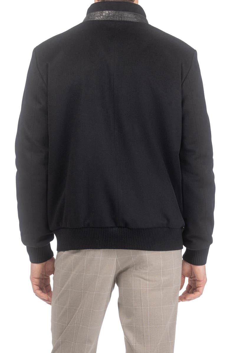 GORSKI Men's Jacket Crafted From Wool With Croco-Embossed Leather Front, Alternate, color, Black/Black