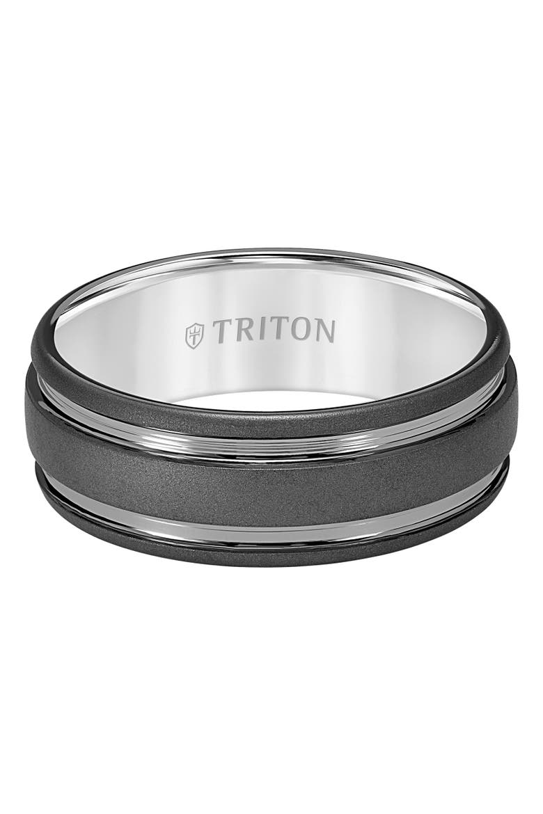 8MM Tungsten Carbide Ring with Raised Groove Design and Sandblast Finish, Alternate, color, Metallic Silver