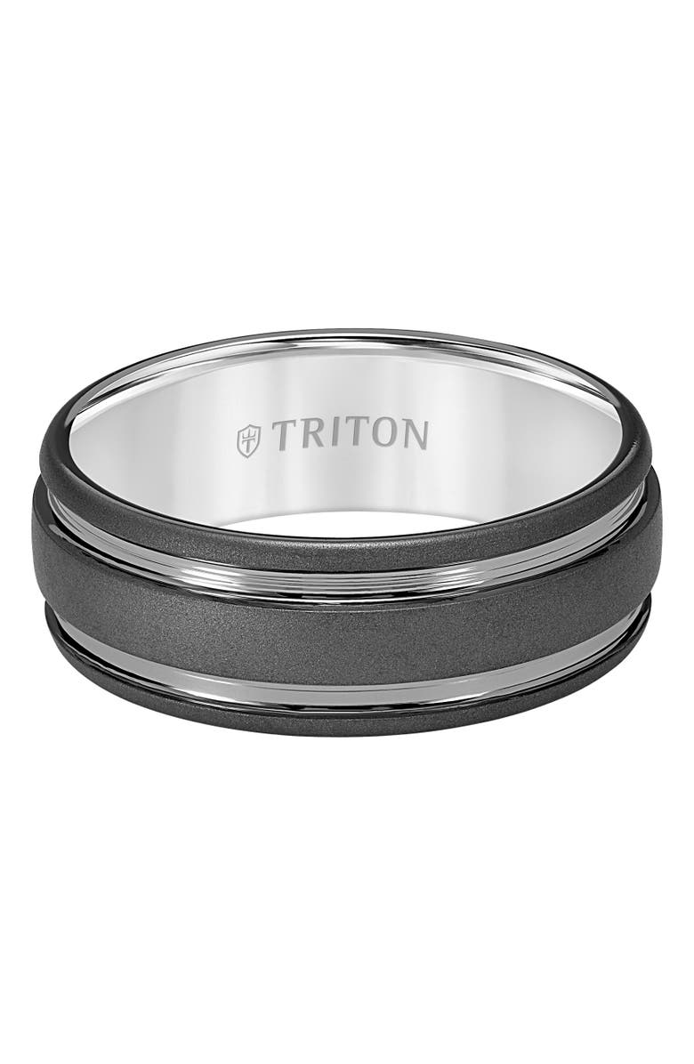 Triton 8MM Tungsten Carbide Ring with Raised Groove Design and Sandblast Finish, Alternate, color, 