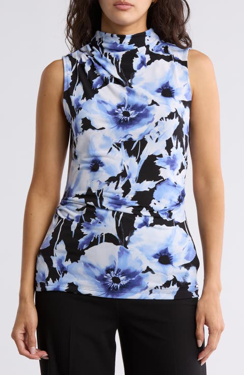 Floral Sleeveless Funnel Neck Top