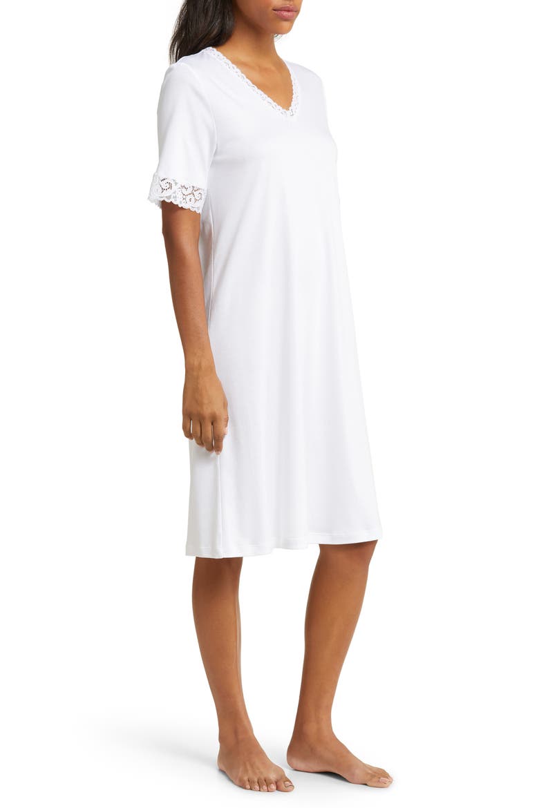 Moments Short Sleeve V-Neck Cotton Nightgown, Alternate, color, 101 - WHITE