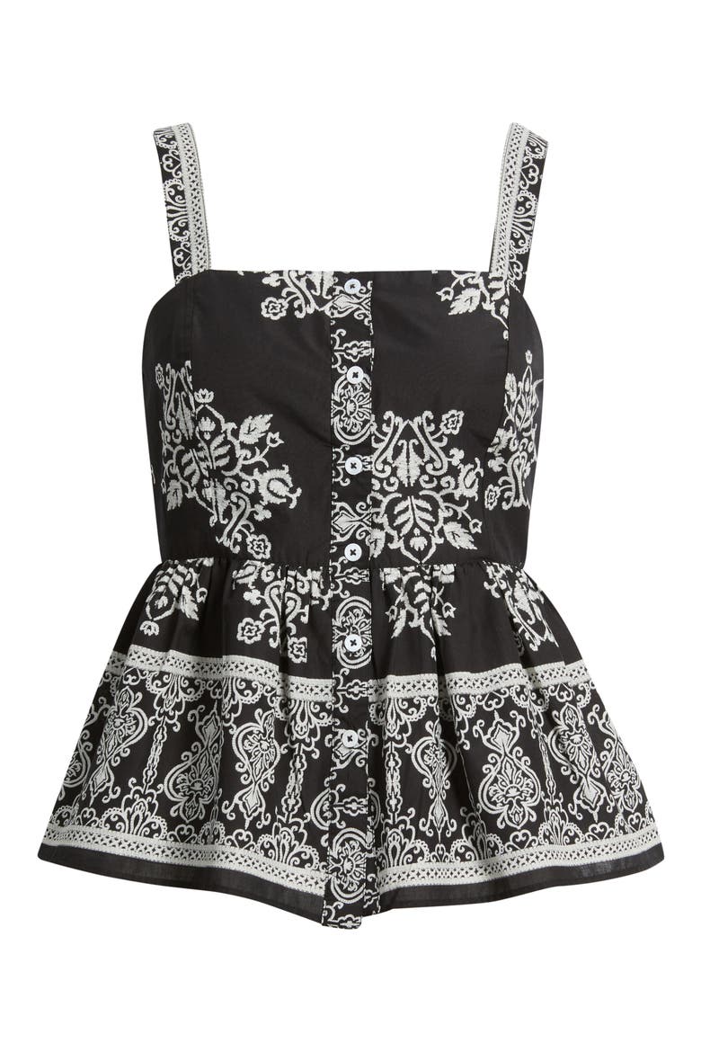 Print Ruffle Hem Sleeveless Top, Alternate, color, RICH BLACK