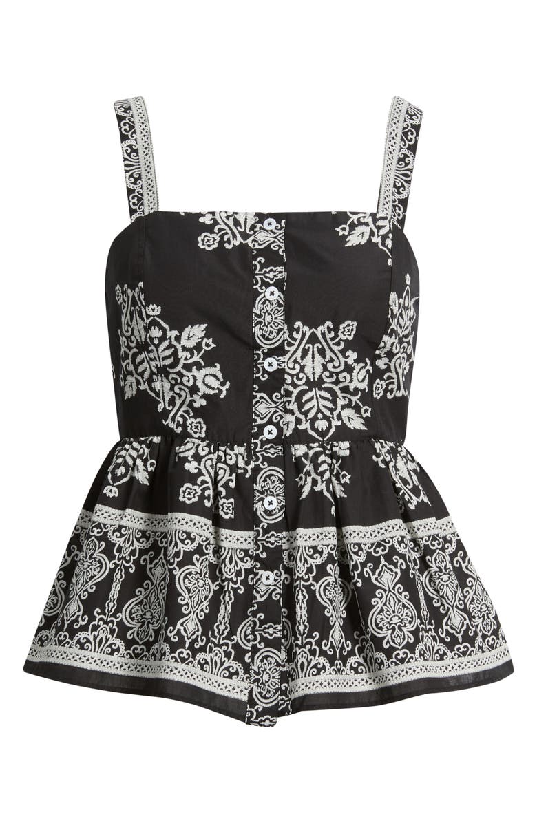 CeCe Print Ruffle Hem Sleeveless Top, Alternate, color, Rich Black