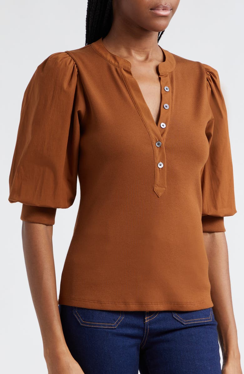 Veronica Beard Coralee Front Button Blouse, Alternate, color, Ochre