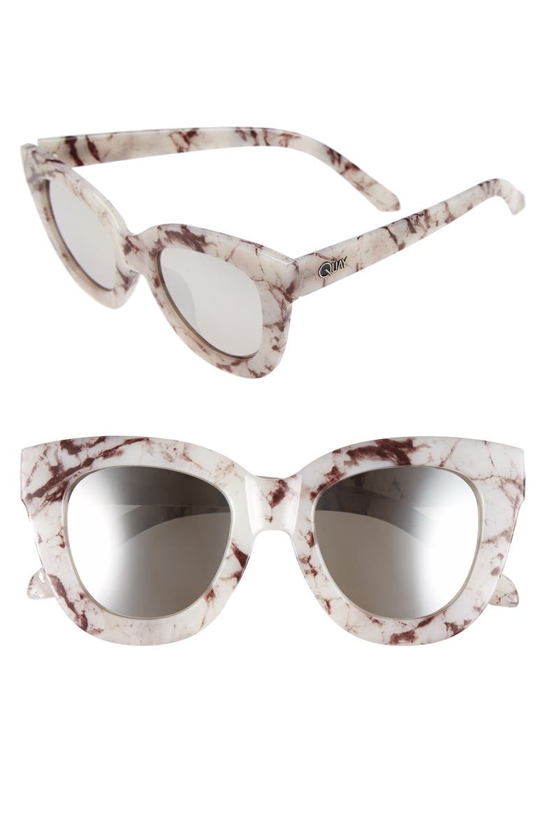 Australia 'Sugar and Spice' 50mm Cat Eye Sunglasses, Main, color, WHITE MARBLE/ SMOKE LENS