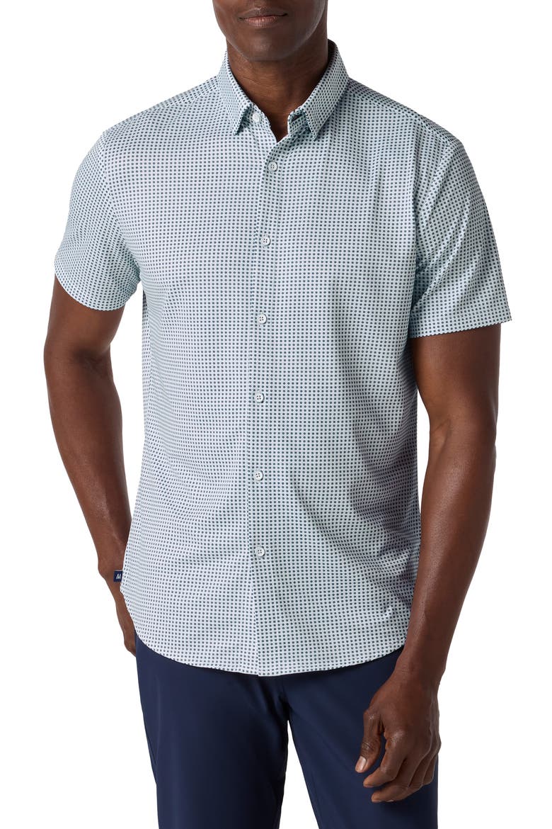 Halyard Dot Short Sleeve Button-Up Shirt, Main, color, BLUE GEO TWILL PRINT
