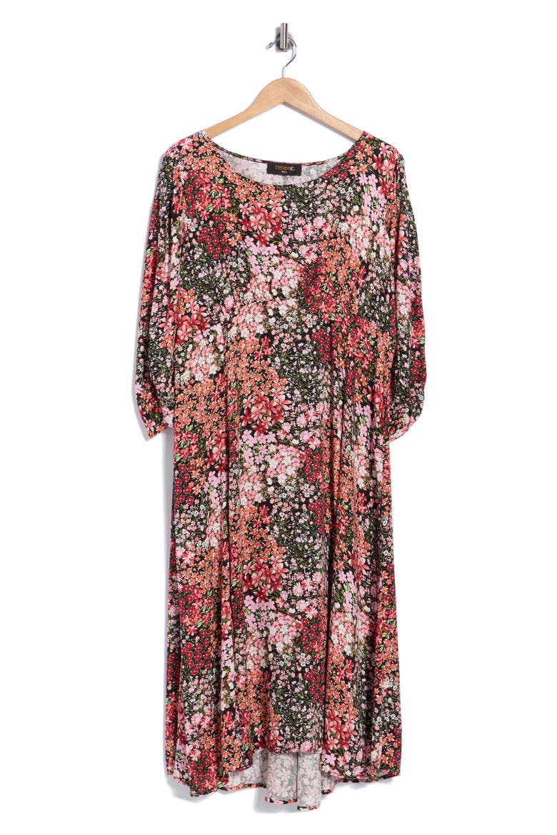 Floral Scoop Neck Midi Dress, Main, color, RED