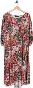 Renee C Floral Scoop Neck Midi Dress
