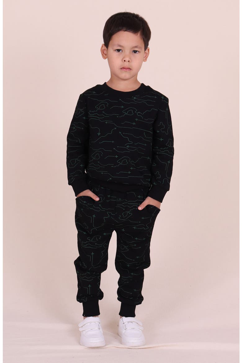Kids' Inflight Print Cotton Joggers, Alternate, color, BLACK