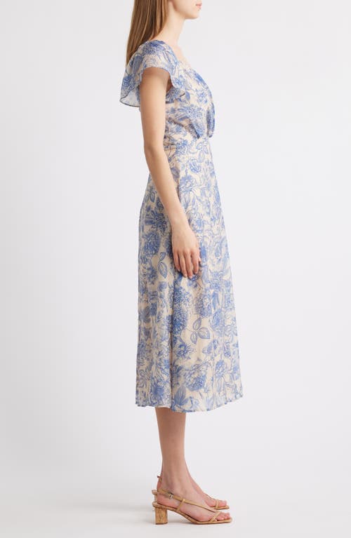 Lulus April Floral Chiffon Fit & Flare Midi Dress In Blue