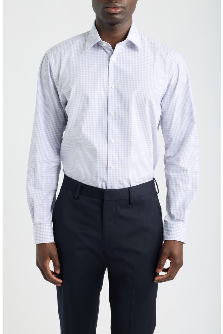 Traditional Fit Check Premium Non-Iron Cotton Dress Shirt, Main, color, PURPLE GEOVANNI CHECK