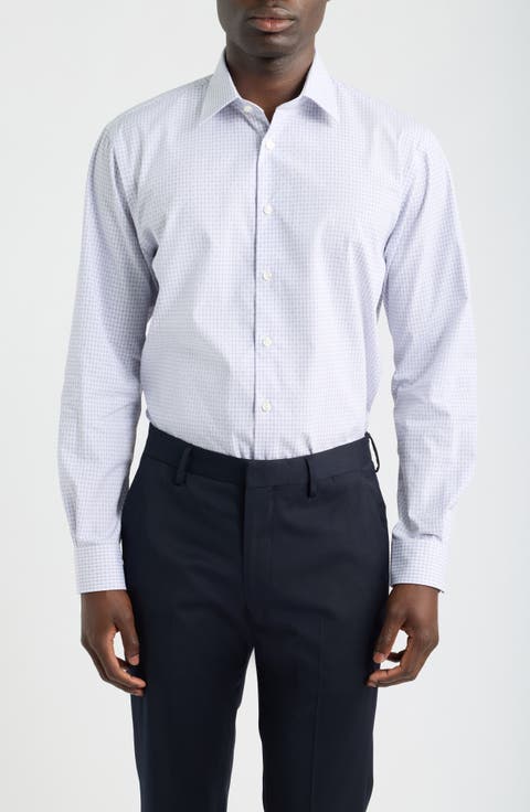 Traditional Fit Check Premium Non-Iron Cotton Dress Shirt