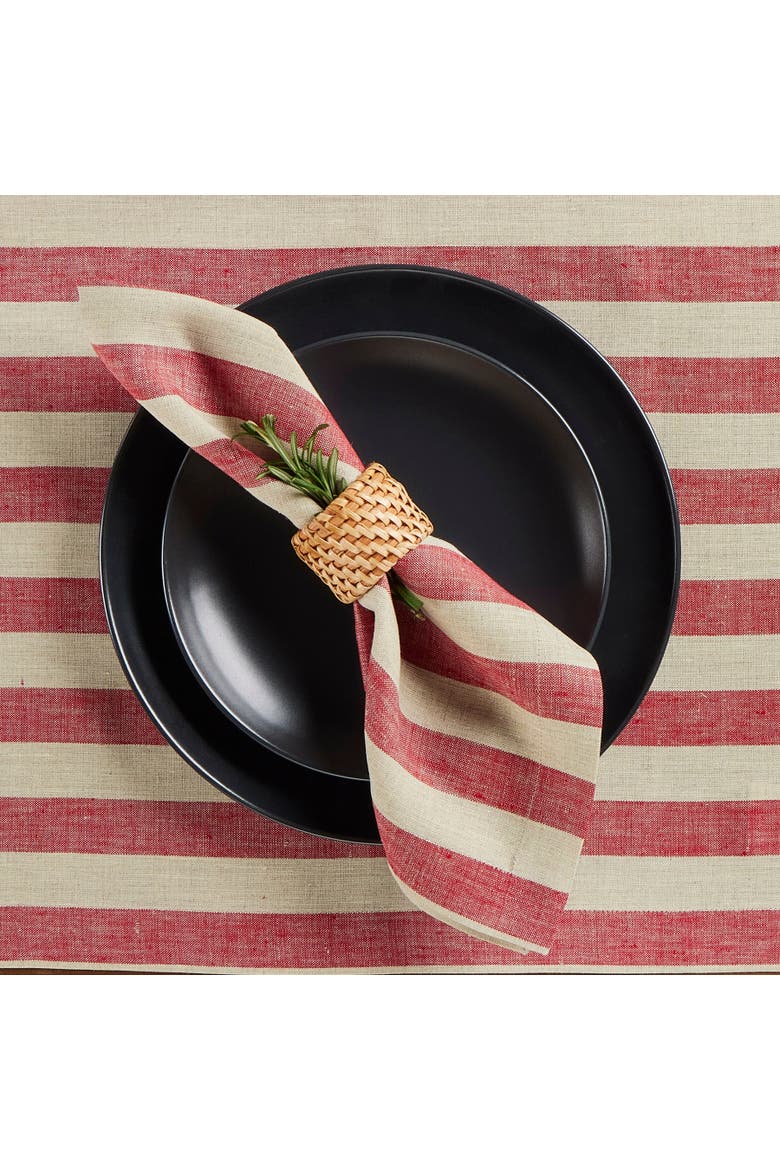 Linen Dinner Napkins - Sorrento Stripe, Alternate, color, Red and Natural