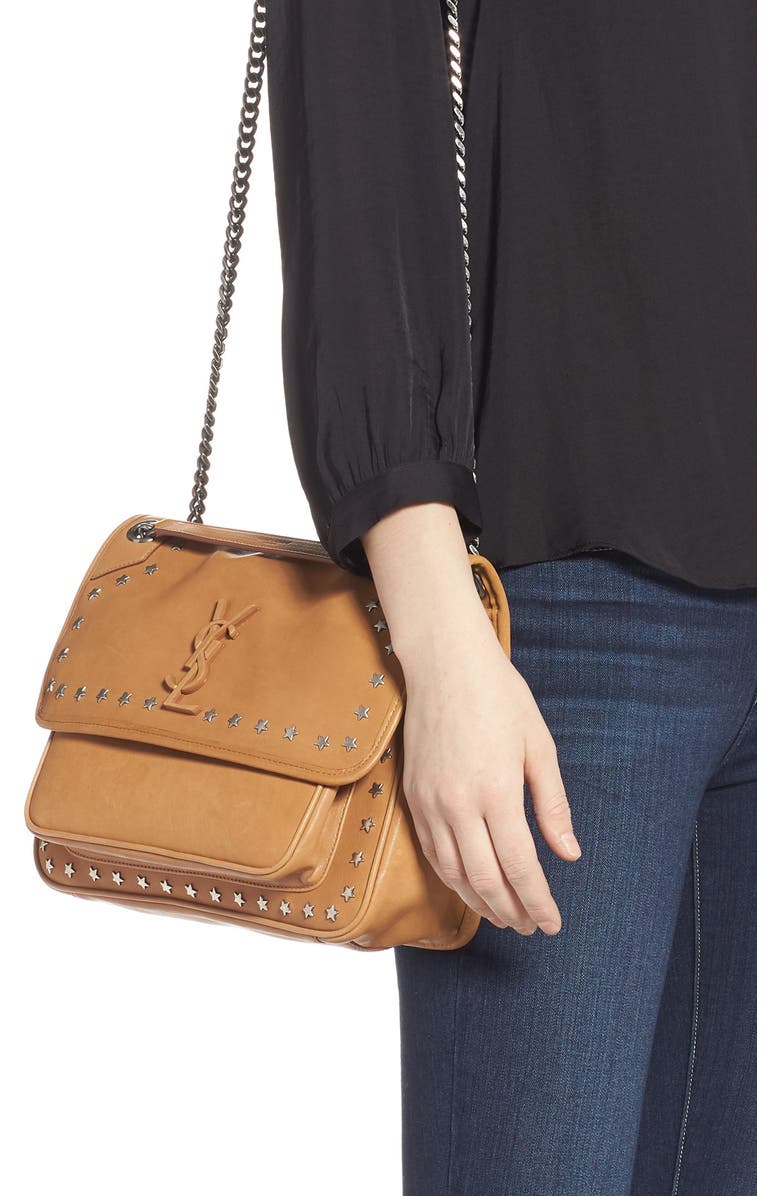 Saint Laurent Medium Niki Star Studded Leather Shoulder Bag, Alternate, color,
