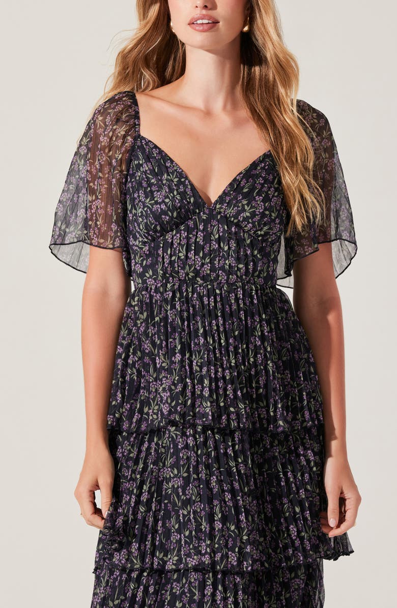 ASTR the Label Gracelynn Floral Short Sleeve Tiered Maxi Dress, Alternate, color, Purple Floral