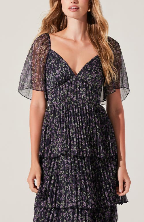 Astr The Label Gracelynn Floral Short Sleeve Tiered Maxi Dress In Purple