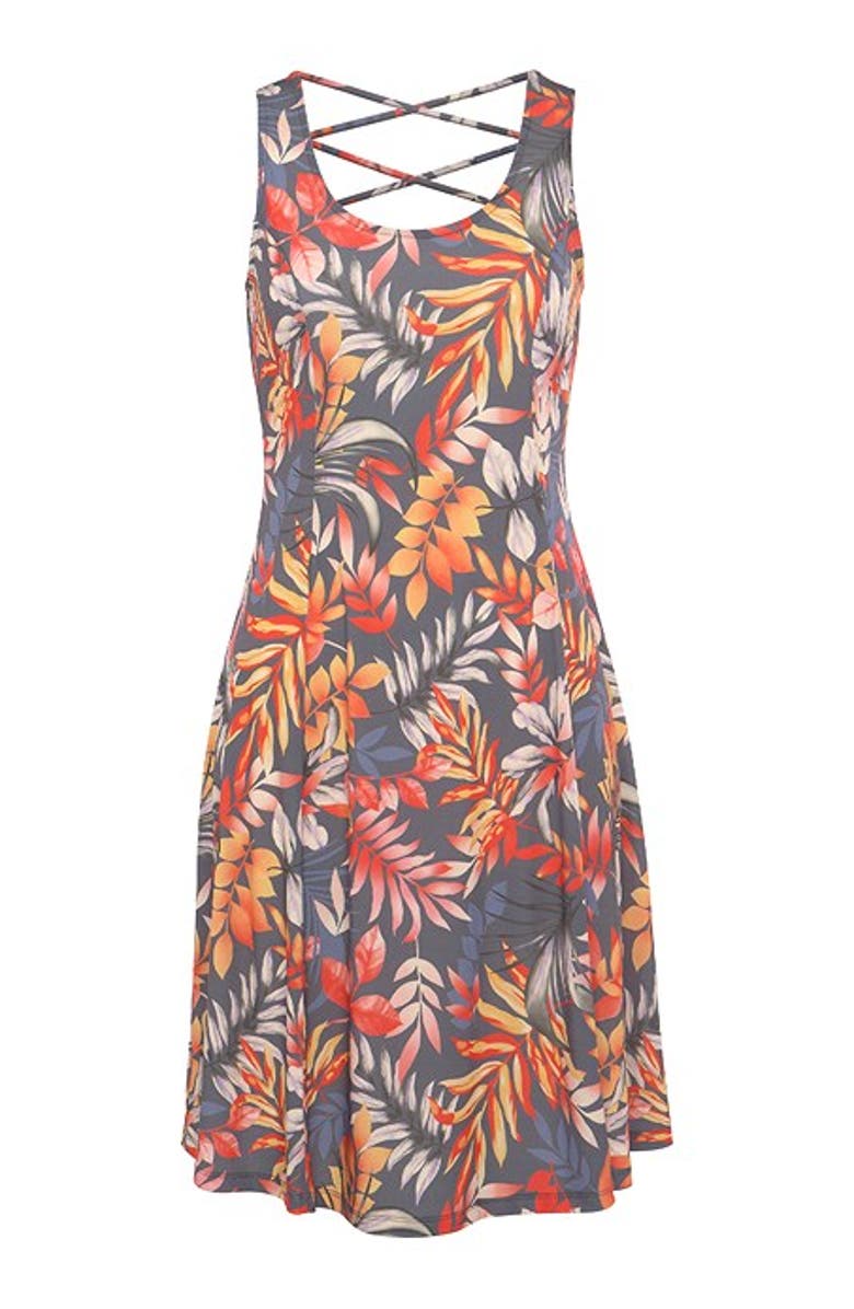 LASCANA Women's Strappy Back Print Dress, Alternate, color, Grey Printed