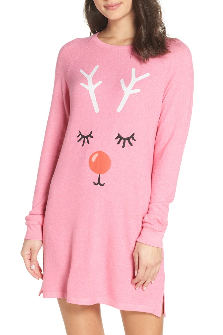Warm Me Up Raglan Sleep Shirt, Main, color, PINK ZENNA RUDOLF