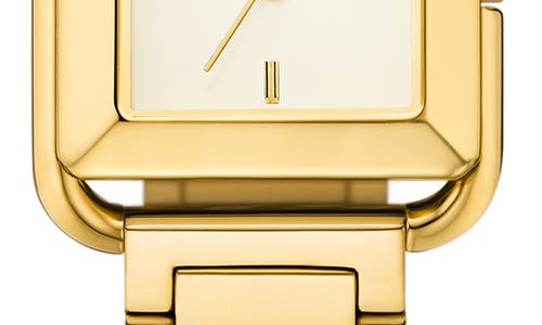 Tory Burch The Kira Square Three Hand Gold Tone Stainless Steel Watch, 24mm X 24mm In Gold