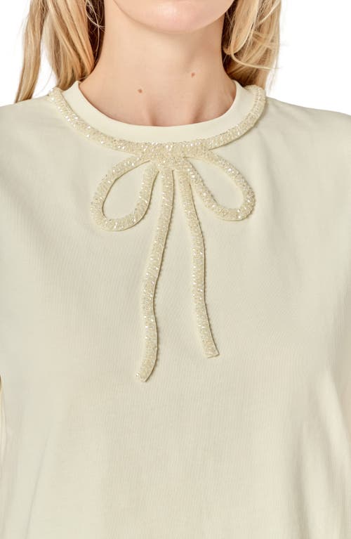 English Factory Beaded Bow Cotton T-shirt In White