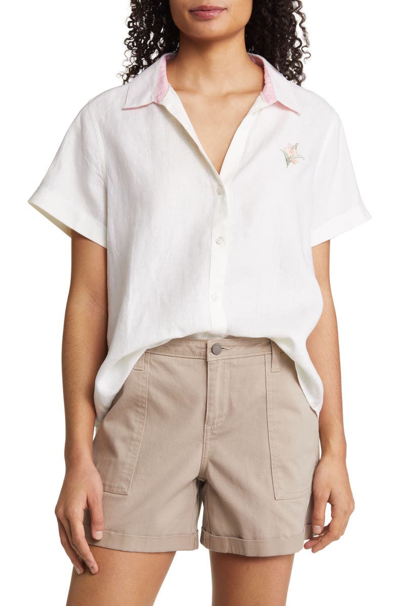 Tommy Bahama Pineapple Paradise Short Sleeve Linen Button-Up Shirt, Main, color, 