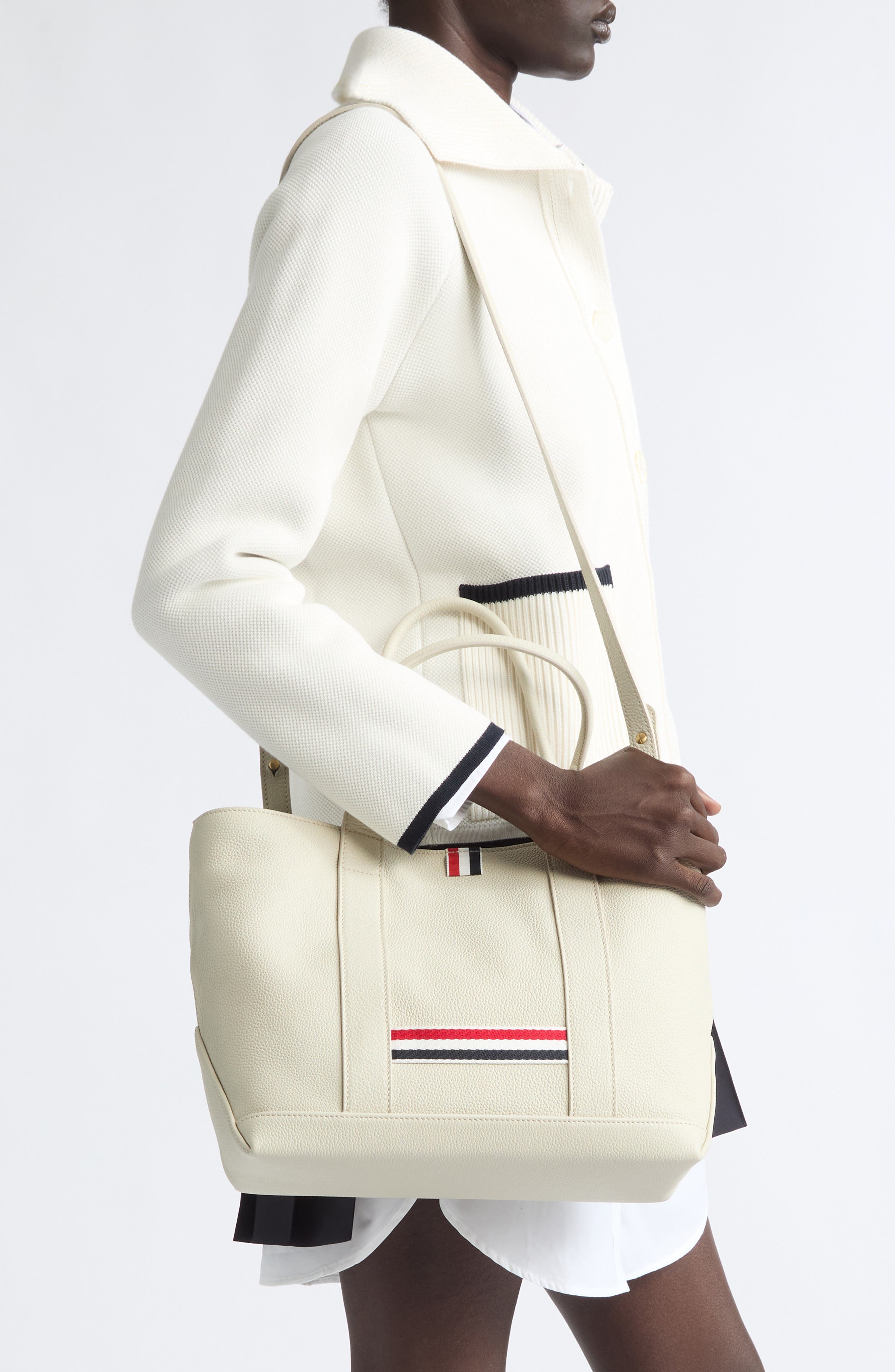 Small Tool Pebbled Leather Tote, Alternate, color, OFF WHITE