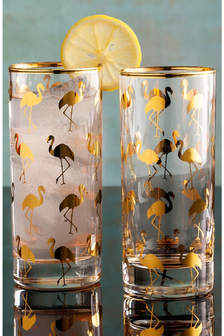 Flamingo Highball Glasses, Alternate, color, METALLIC GOLD