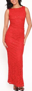 Petal & Pup Ruben Sequin Lace Ruched Maxi Dress