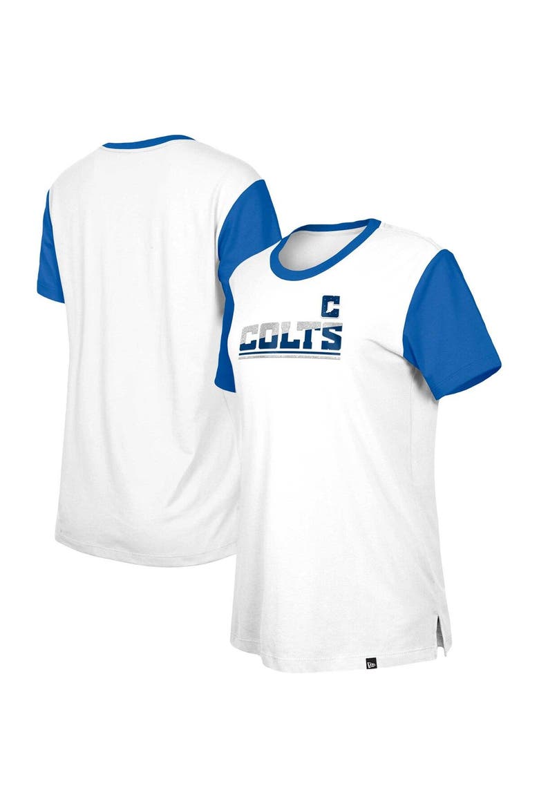 Women's New Era  White/Royal Indianapolis Colts Third Down Colorblock T-Shirt, Main, color, White