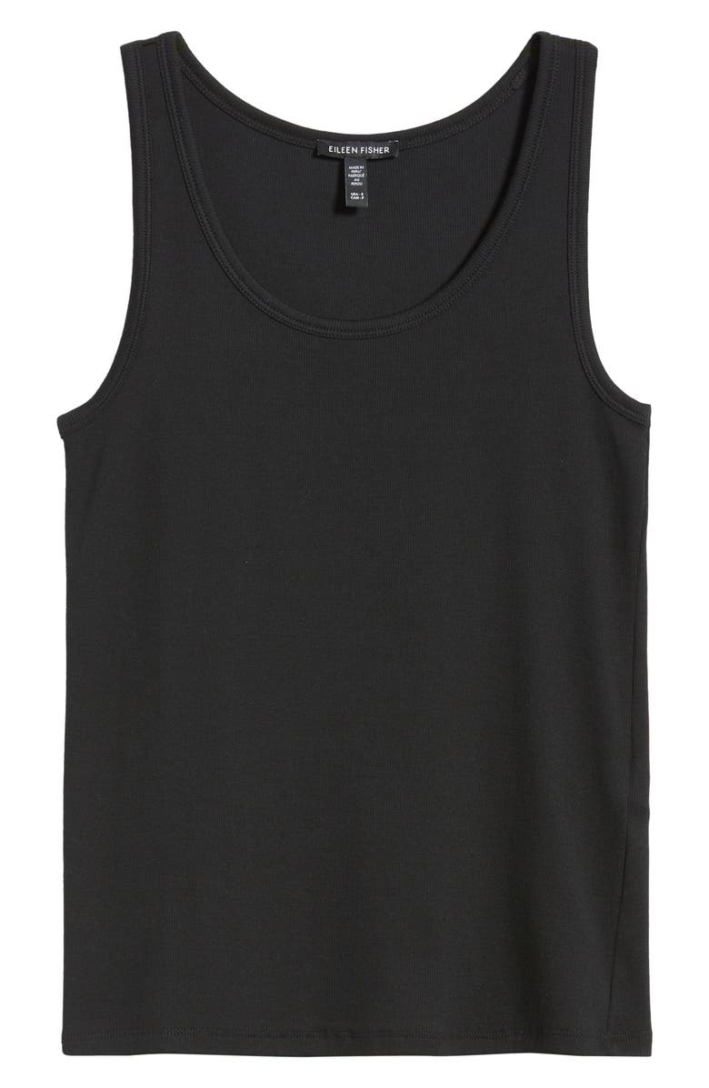 Eileen Fisher Slim Fit Scoop Neck Stretch Cotton Tank, Alternate, color, Black