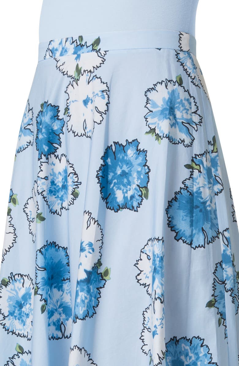 Akris punto Carnation Print Cotton Poplin Midi Skirt, Alternate, color, Sky-Multi
