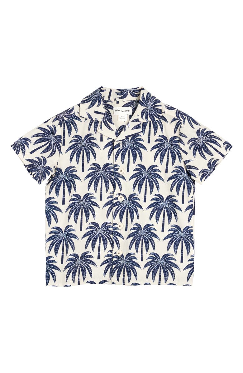 MILES THE LABEL Kids' Palm Tree Print Short Sleeve Button-Up Shirt, Main, color,