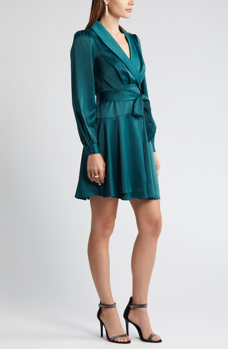 Vince Camuto Shawl Collar Long Sleeve Satin Dress, Alternate, color,