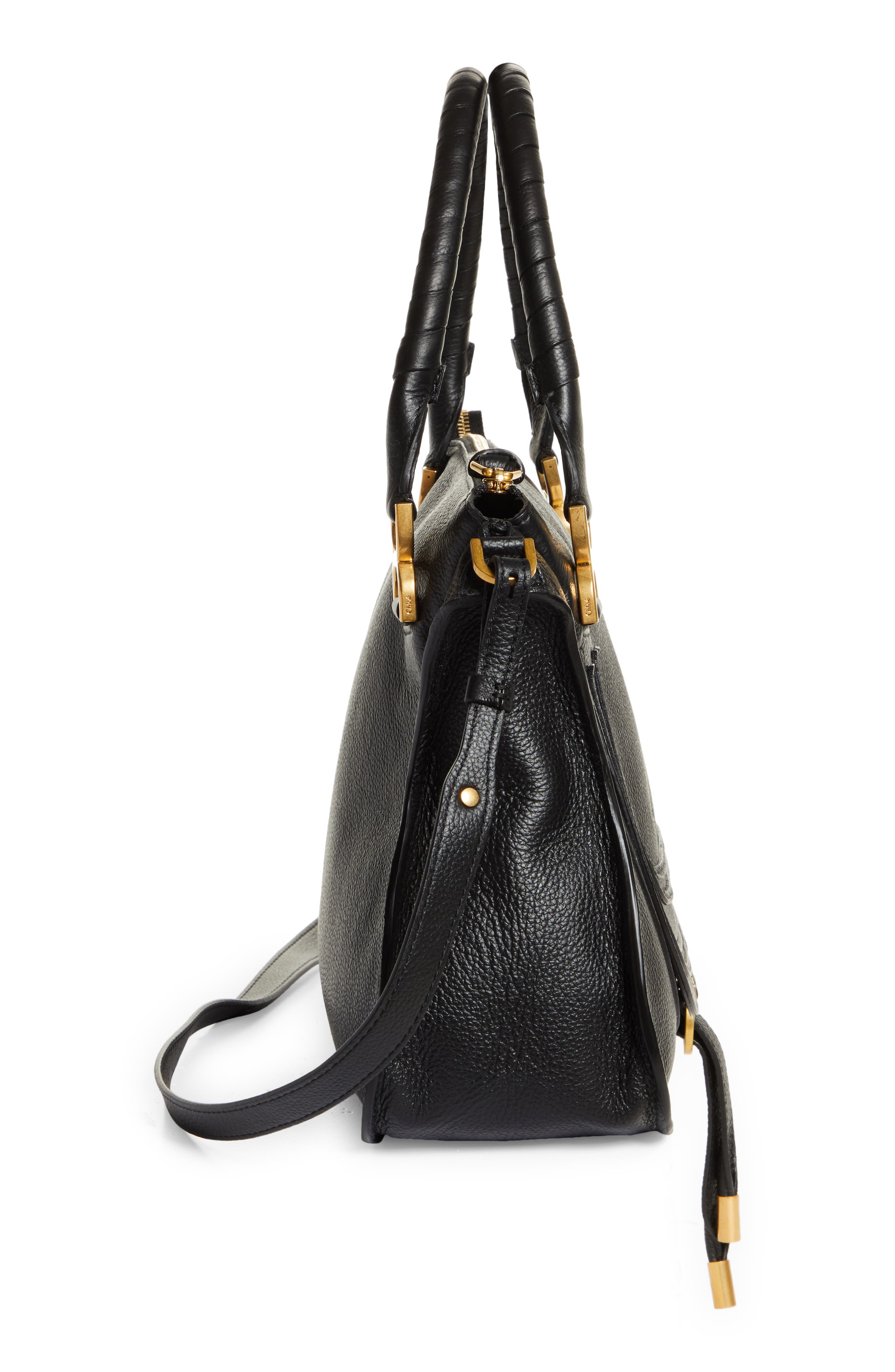Chloé Medium Marcie Leather Satchel, Alternate, color, Black