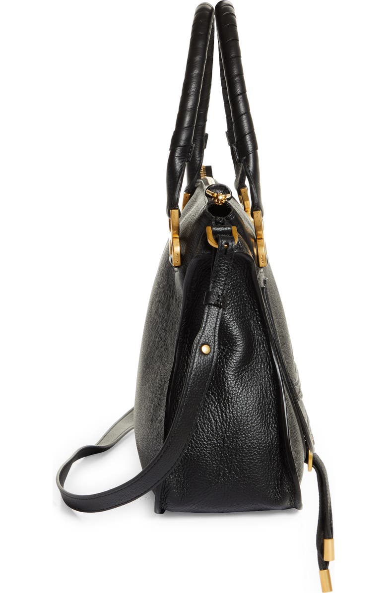 Chloé Medium Marcie Leather Satchel, Alternate, color, Black