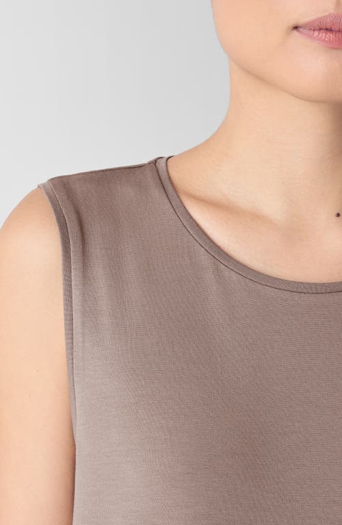 Eileen Fisher Round Neck Oval Stretch Sleeveless Midi Dress In Cocoa