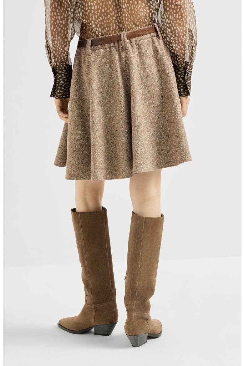 Virgin wool donegal mini circle skirt with monili, Alternate, color, Pine Cone Brown