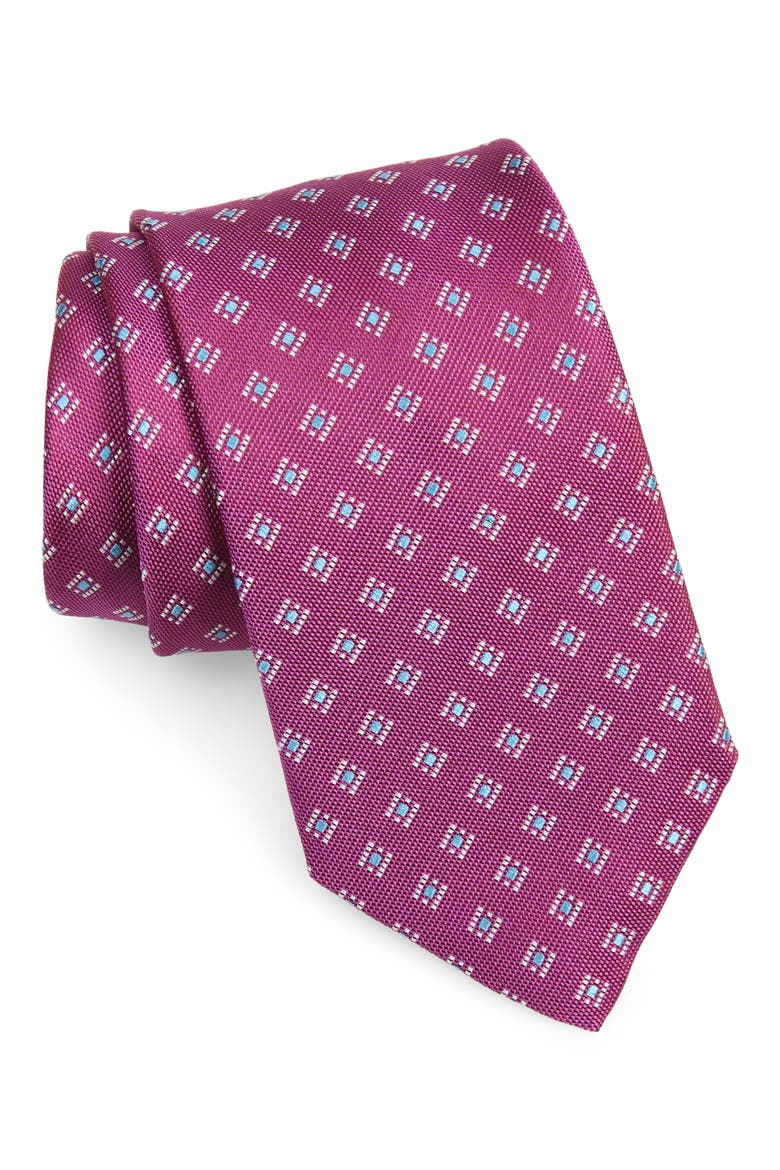 Diamond Medallion Print Silk Tie, Main, color, BERRY