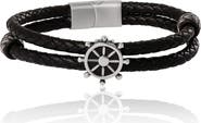 Lucky Brand Nautical Wheel Black Braided Leather Bracelet